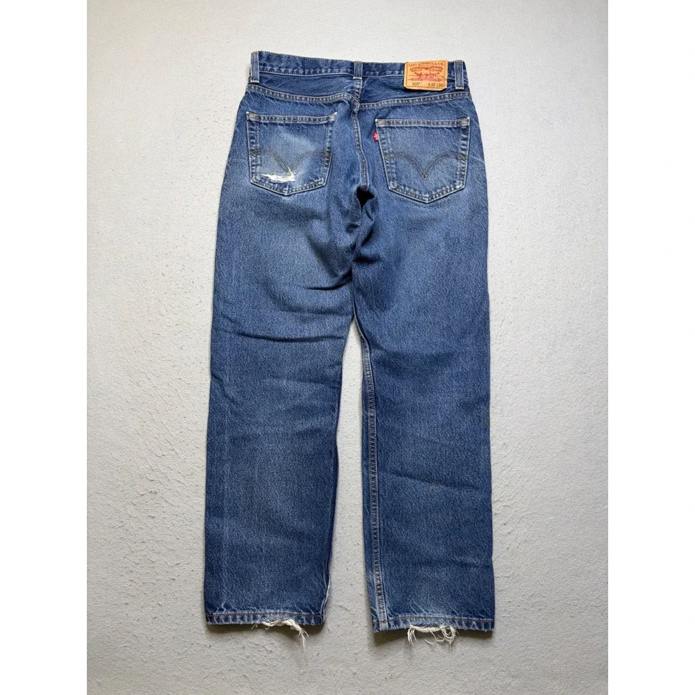 Levi's Jeans Mens 32x30 Blue 505 Regular Fit Distressed Faded Y2K Denim Pants